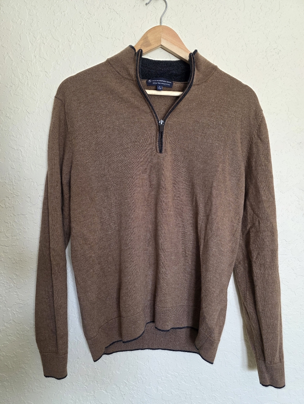 Hart Schaffner Marx Brown Zip-Neck  Merino Wool